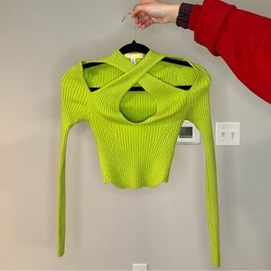 Green ribbed corset cut out shirt